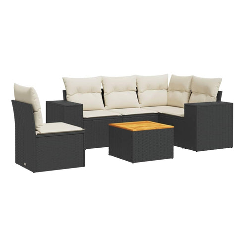 vidaXL Patio Sofa Set with Cushions 6 Piece, Outdoor Conversation Set, Sectional Sofa for Balcony Garden, Modern Style, Black Poly Rattan