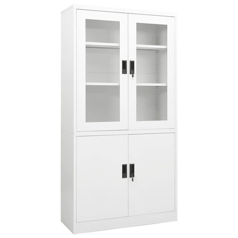vidaXL Scandinavian Style Office Cabinet in White, Tempered Glass Doors, Durable Steel Construction, Adjustable Shelves, Includes Locks