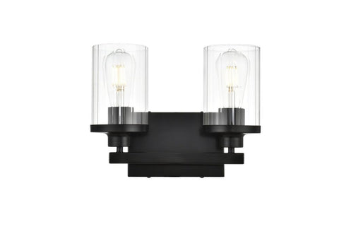Living District Saanvi 2-Light Iron & Glass Bath Sconce in Black/Clear