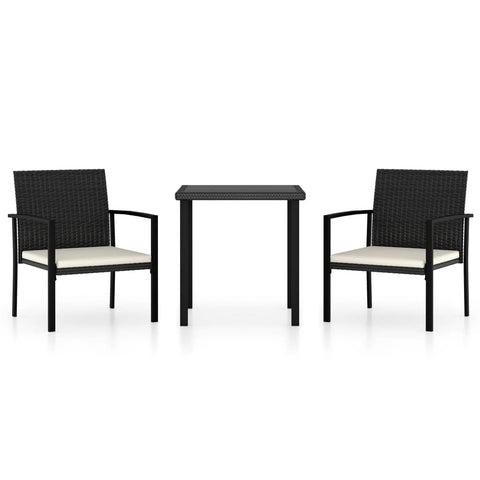 vidaXL Patio Dining Set 3 Piece, Dining Table and Chairs, Patio Furniture Set with Cushions, Conversation Set for Garden, Farmhouse, Poly Rattan Black