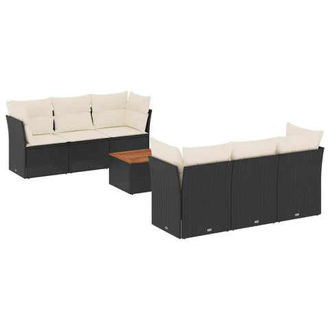 vidaXL Patio Sofa Set with Cushions 7 Piece, Outdoor Conversation Set with Storage, Patio Furniture Set, Modern Style, Black Poly Rattan