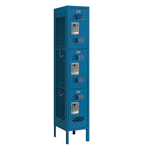 Salsbury Industries 73155BL-A 12" Triple Tier Vented, 1 Wide x 5 Feet High x 15 Inches Deep, Assembled Metal Locker, Blue