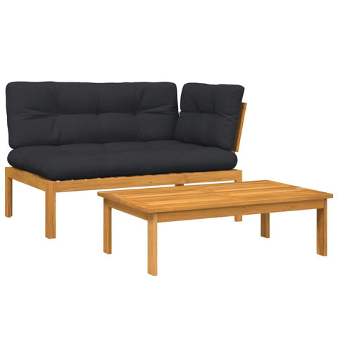 vidaXL 2 Piece Patio Pallet Sofa Set with Cushions - Solid Wood Acacia - Modular Design for Garden, Patio, Terrace - Black Cushions