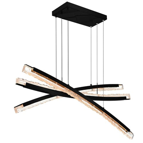 CWI Lighting Saber Integrated LED 50" Black Modern Chandelier with Handmade Textured Glass for Dining Room Foyer Bedroom Living Room