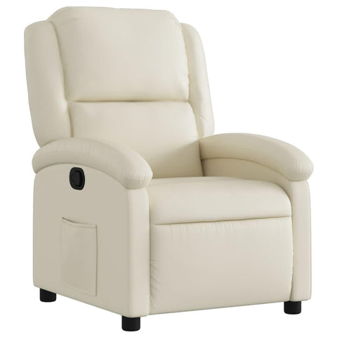 vidaXL Cream Faux Leather Recliner Chair - Wingback Reclining Armchair for Elderly with Manual Function, Padded Seat, and Side Pocket