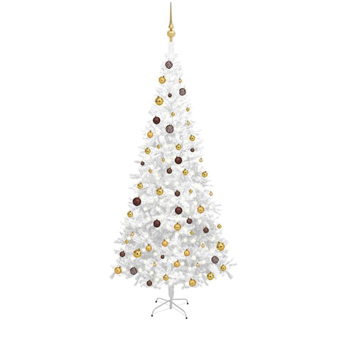 vidaXL Artificial Pre-lit Christmas Tree - 94.5" White 300 LEDs with Ball Set - PVC/Steel - Ideal for Home, Office, Store Decoration