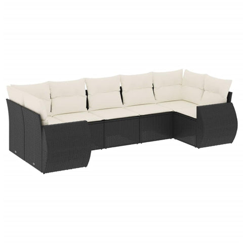 vidaXL Patio Sofa Set with Cushions 7 Piece, Outdoor Conversation Set, Sectional Sofa for Balcony Garden, Patio Furniture, Black Poly Rattan