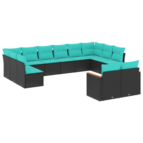 vidaXL Patio Sofa Set with Cushions - Black Poly Rattan, Modular Outdoor Furniture 12 Piece, PE Rattan, for Garden/Terrace/Patio