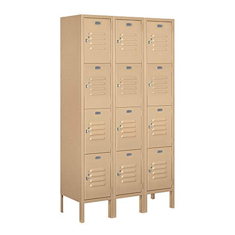 Salsbury Industries 64352TN-A 12" Four Tier Standard, 3 Wide x 5 Feet High x 12 Inches Deep, Assembled Metal Locker, Tan