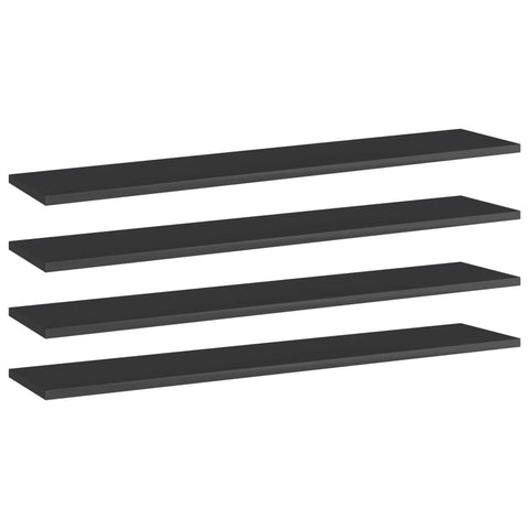 vidaXL Set of 4 High Gloss Black Bookshelf Board - Modern Style 39.4"x7.9"x0.6" Engineered Wood Furnishing Accessory