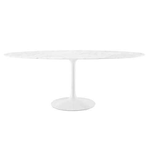 Modway Lippa 78" Oval-Shaped Mid-Century Modern Dining Table with Artificial Marble Top and White Base