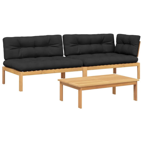 vidaXL 3 Piece Garden Pallet Sofa Set and Cushions Acacia Wood, Garden Table and Chair Set, Balcony Furniture Set