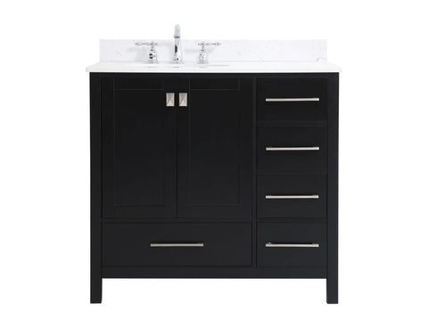 Elegant Decor Irene 36" Solid Wood Single Bathroom Vanity w/Backsplash in Black