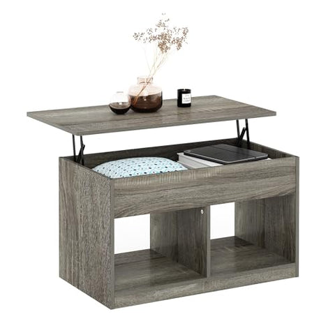 Furinno Jensen Living Room Lift Top Coffee Table With Hidden Compartment French Oak Grey