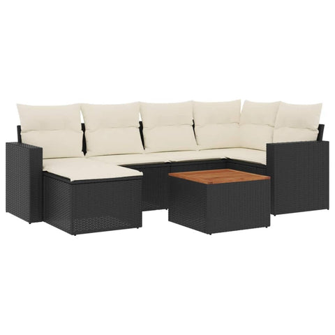 vidaXL Patio Sofa Set with Cushions 7 Piece, Outdoor Conversation Set with Storage, Patio Furniture Set, Modern Style, Black Poly Rattan
