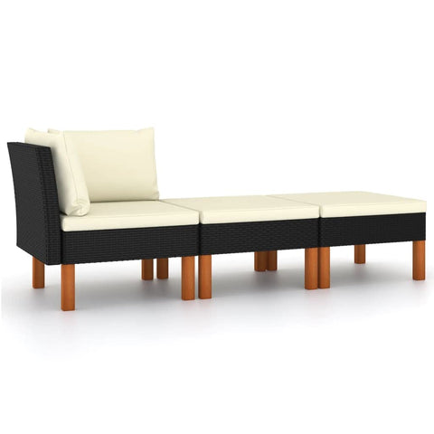 vidaXL Patio Lounge Set 3 Piece, Sectional Sofa with Cushions, Modular Seat with Tea Table, Outdoor Furniture Set for Garden, Rustic, Solid Eucalyptus Wood PE Rattan