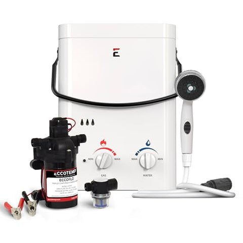 Eccotemp L5 Portable Outdoor Tankless Water Heater w/EccoFlo Diaphragm 12V Pump and Strainer