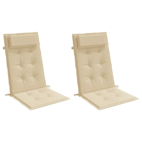vidaXL Highback Chair Cushions in Oxford Fabric, 2 pcs Set in Beige - Ideal for Outdoor and Indoor Use with Soft Foam Fiber Filling, Easy to Attach with Elastic S