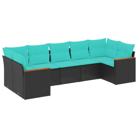 vidaXL Patio Sofa Set with Cushions 7 Piece, Outdoor Conversation Set, Sectional Sofa for Balcony Garden, Modern Style, Black Poly Rattan