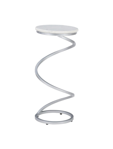 Powell Rian Spiral Drink Table with Silver White Marble D1323A20WSB