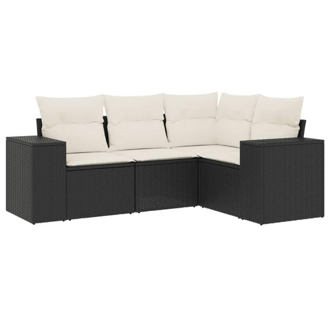 vidaXL Patio Sofa Set with Cushions 4 Piece, Outdoor Conversation Set, Sectional Sofa for Balcony Garden, Patio Furniture, Black Poly Rattan