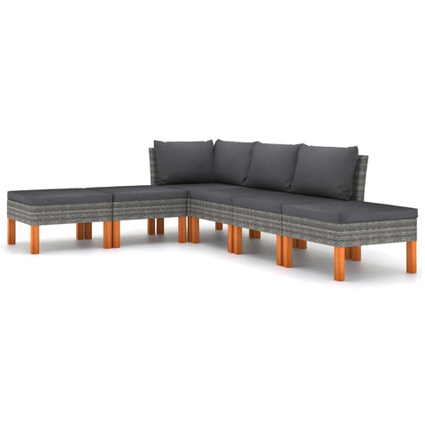 vidaXL Garden Lounge Set Grey PE Rattan Medium Removable Covers