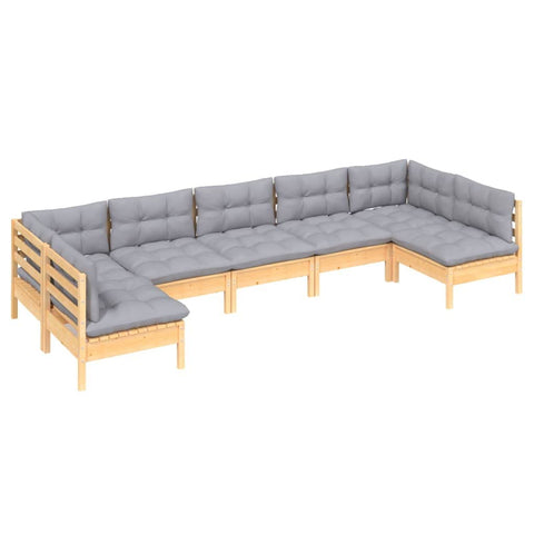 vidaXL Solid Pinewood Outdoor Patio Lounge Set with Gray Cushions - Modular Design, Easy Assembly, Weather, Comfortable Polyester Cushions.