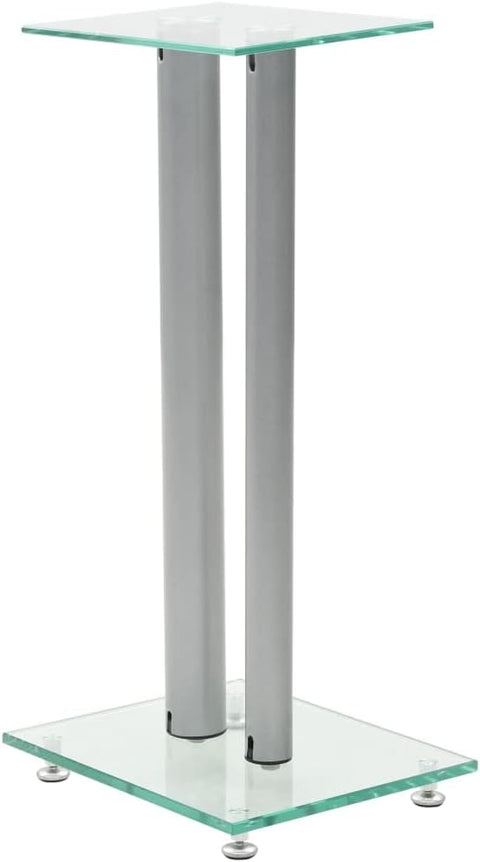 vidaXL Speaker Stands 2 Pcs, Speaker Holder for Bookshelf Speakers and Surround Sound, Floor Speaker Stand, Tempered Glass 2 Pillars Design Silver