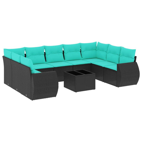 vidaXL 10 Piece Garden Sofa Set with Cushions Black Poly Rattan