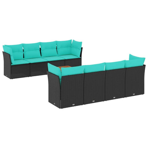 vidaXL Patio Sofa Set with Cushions 9 Piece, Outdoor Conversation Set, Patio Furniture Set for Balcony Garden, Modern Style, Black Poly Rattan