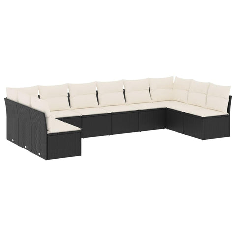 vidaXL Patio Sofa Set with Cushions 10 Piece, Outdoor Conversation Set, Sectional Sofa for Balcony Garden, Modern Style, Black Poly Rattan