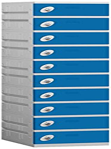 Salsbury Industries Assembled 10-Tier Plastic Locker with One Wide Storage Unit, 738.25-Inch High by 18-Inch Deep, Blue