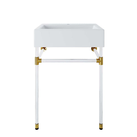 Modway Redeem 24" Wall-Mount Acrylic & Ceramic Bathroom Vanity in Clear/White
