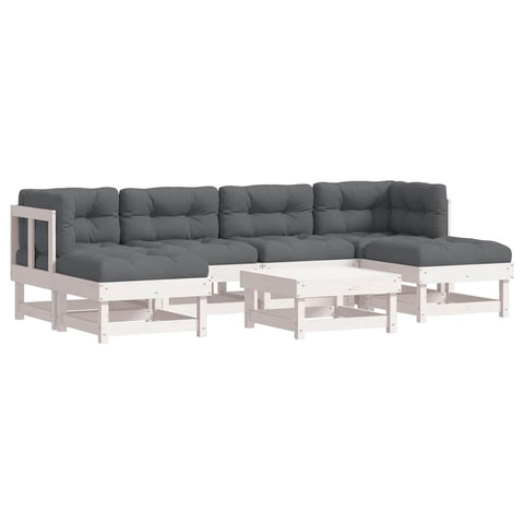 vidaXL 7-Piece Outdoor Lounge Set with Cushions - White Solid Pinewood Sofa Set for Patio, Terrace or Garden