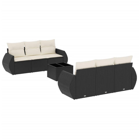 vidaXL Patio Sofa Set with Cushions 7 Piece, Outdoor Conversation Set, Sectional Sofa for Balcony Garden, Modern Style, Black Poly Rattan