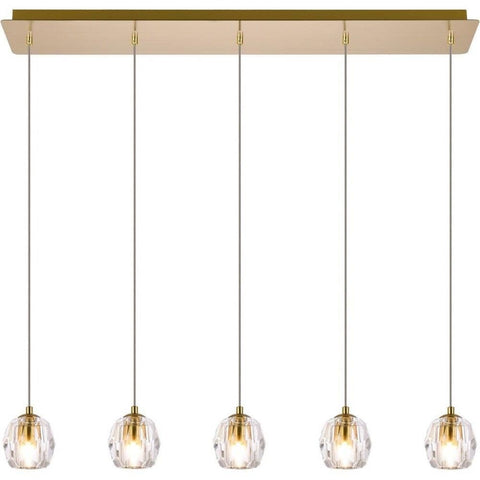 Elegant Lighting Luxurious Eren Adjustable Hanging 5 Lights Pendant for Living Room, Kitchen, Bedroom & Hallway, Gold