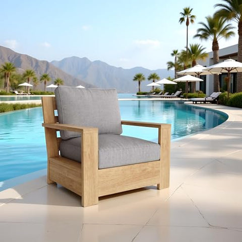 Oakestry Madera Deep Seating Armchair Solid Teak Wood Outdoor Lounge Chair Weather Resistant Patio Furniture Luxury Garden Seating with Plush Cushion Option for Balcony Terrace Poolside Relaxation