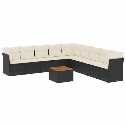 vidaXL Patio Sofa Set with Cushions 10 Piece, Outdoor Conversation Set with Storage, Patio Furniture Set, Modern Style, Black Poly Rattan
