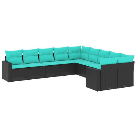 vidaXL Patio Sofa Set with Cushions 10 Piece, Outdoor Conversation Set, Sectional Sofa for Balcony Garden, Patio Furniture, Black Poly Rattan