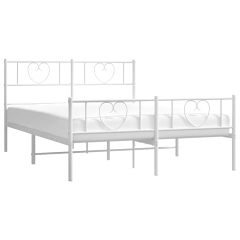vidaXL Queen Metal Bed Frame with Headboard and Footboard, Under Bed Storage Space, Sturdy Steel Construction and Easy Assembly, Minimalist Style, White, 12'' High, Without Mattress