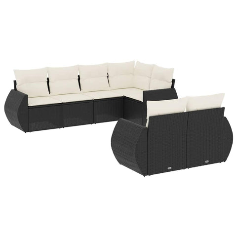vidaXL Patio Sofa Set with Cushions 7 Piece, Outdoor Conversation Set, Sectional Sofa for Balcony Garden, Patio Furniture, Black Poly Rattan