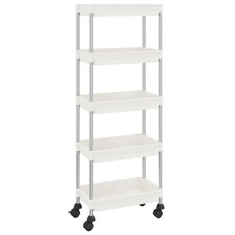 vidaXL 5-Tier Kitchen Trolley in White - Convenient Storage Organizer with Removable Baskets and 2 Braking Wheels - Durable ABS Plastic and Iron - 16.5"x11.4"x50.4"
