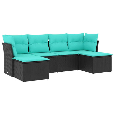 vidaXL 6 Piece Modular Garden Sofa Set in Black and Blue | Comfy Outdoor Seating with Removable Cushions | Weather Resistant Patio Furniture for Lounging