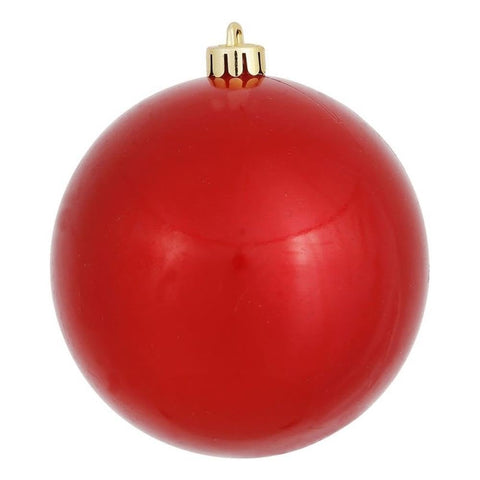 Vickerman 10-inch Red Candy Ball Ornament - Shatterproof and UV Resistant Plastic - Drilled Cap with Floral Wire Loop - Perfect for Holiday Trees and Décor