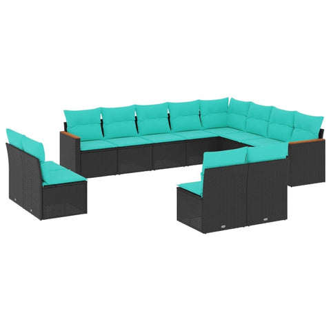 vidaXL Patio Sofa Set - 12 Piece Black Poly Rattan Outdoor Furniture with Cushions for Garden, Terrace, Deck