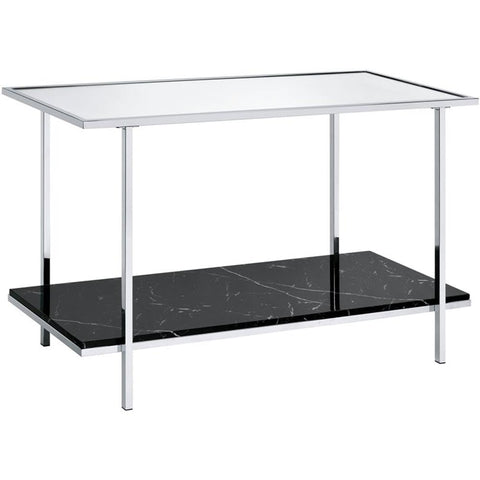 Acme Angwin Metal Frame Console Table in Mirrored and Faux Marble and Chrome