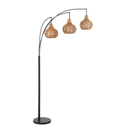Lite Source Paige 90 1/2" High 3-Light Black and Rattan Arc Floor Lamp