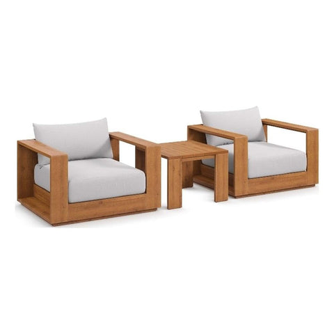 Modway Tahoe Acacia Wood 3-Piece Outdoor Patio Furniture Set in Natural Light Gray - Includes 2 Lounge Chairs with Weather-Resistant Cushions and Side Table