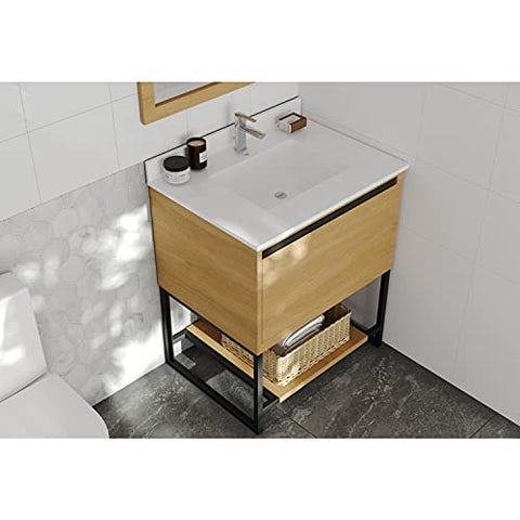 Laviva Alto 30 - California White Oak Cabinet White Stripes Marble Countertop