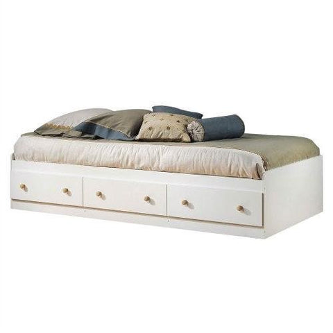 Fast Furnishings Twin Size White Wood Platform Bed Daybed with Storage Drawers